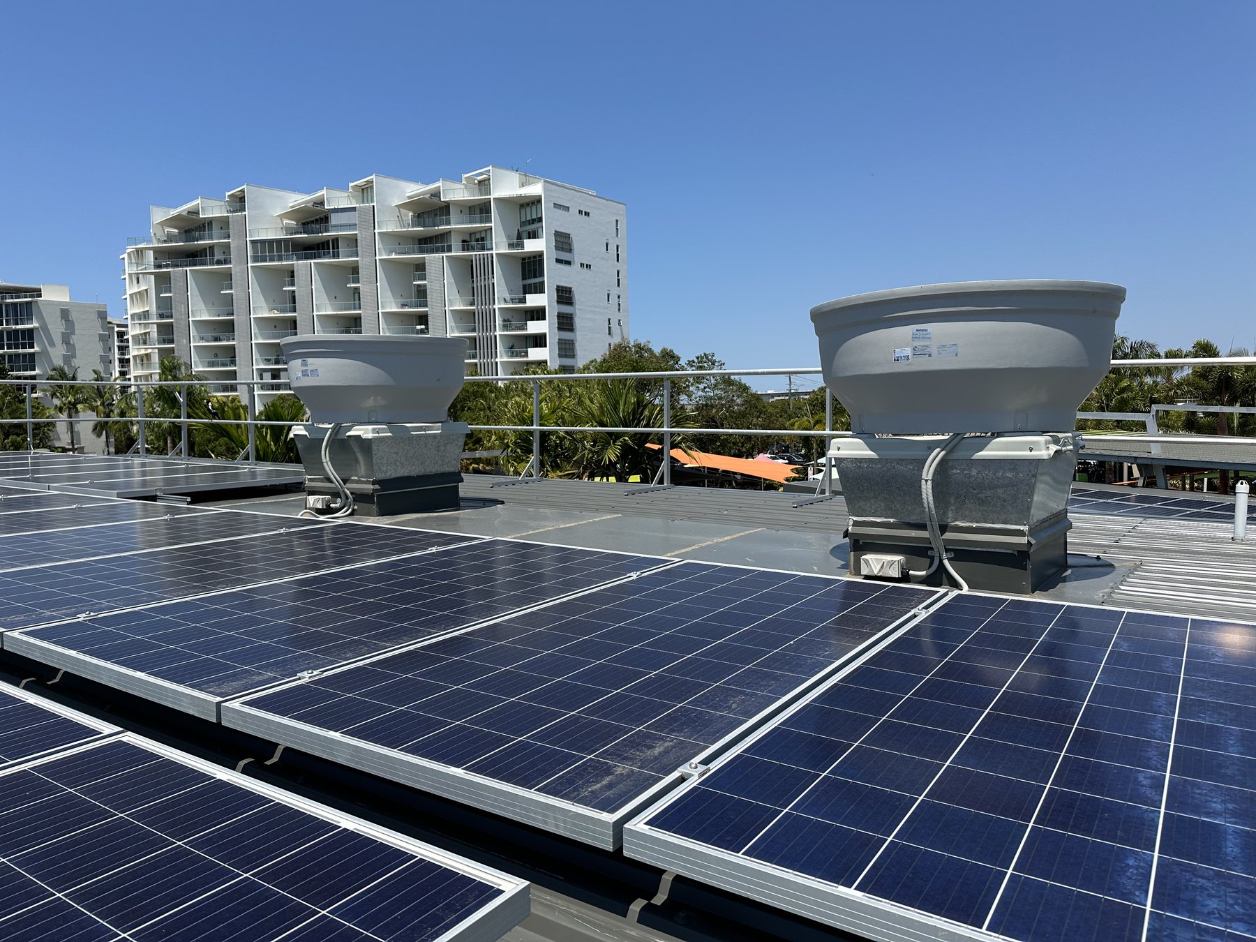 Rooftop ventilation equipment installed for a commercial building